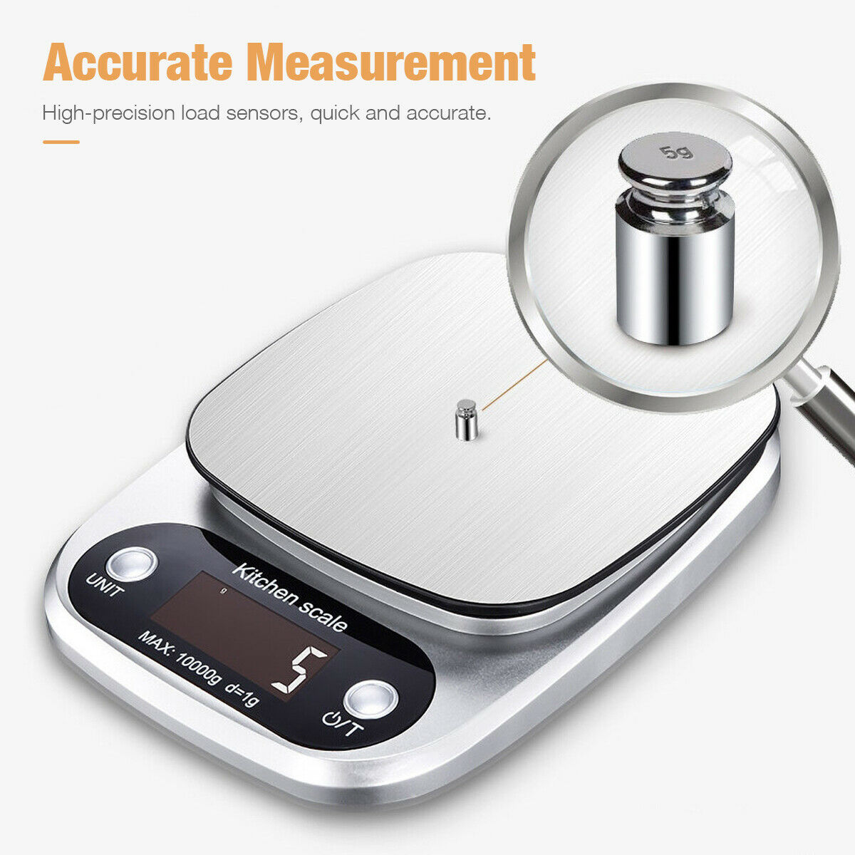 Digital Kitchen Scale – 22lb Capacity, Stainless Steel, 1g Precision