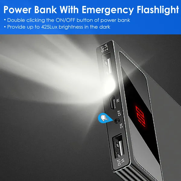 20000mAh Slim Power Bank – Dual USB, Flashlight, Battery Display