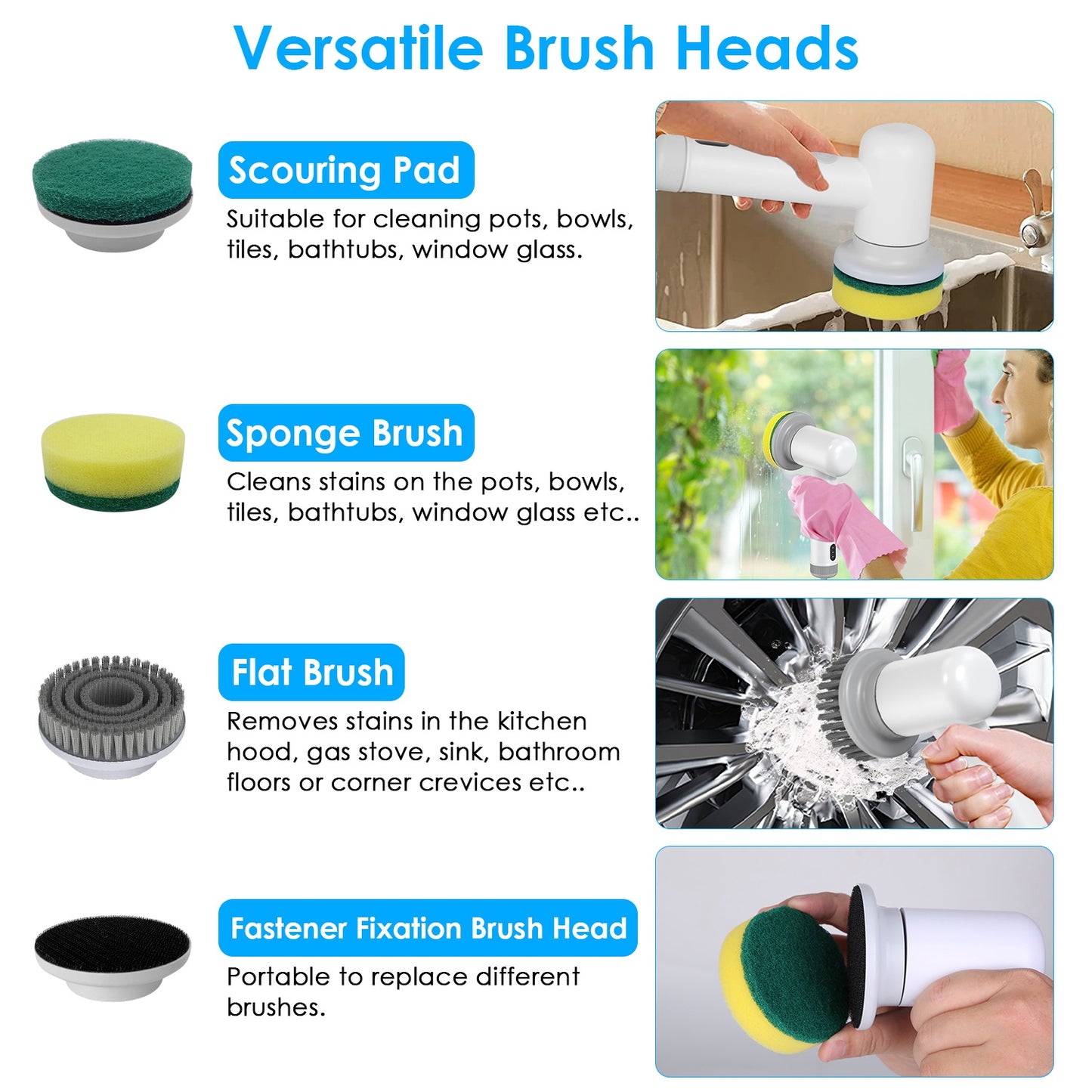 Cordless Spin Scrubber – 3 Brush Heads, 2 Speeds, Rechargeable