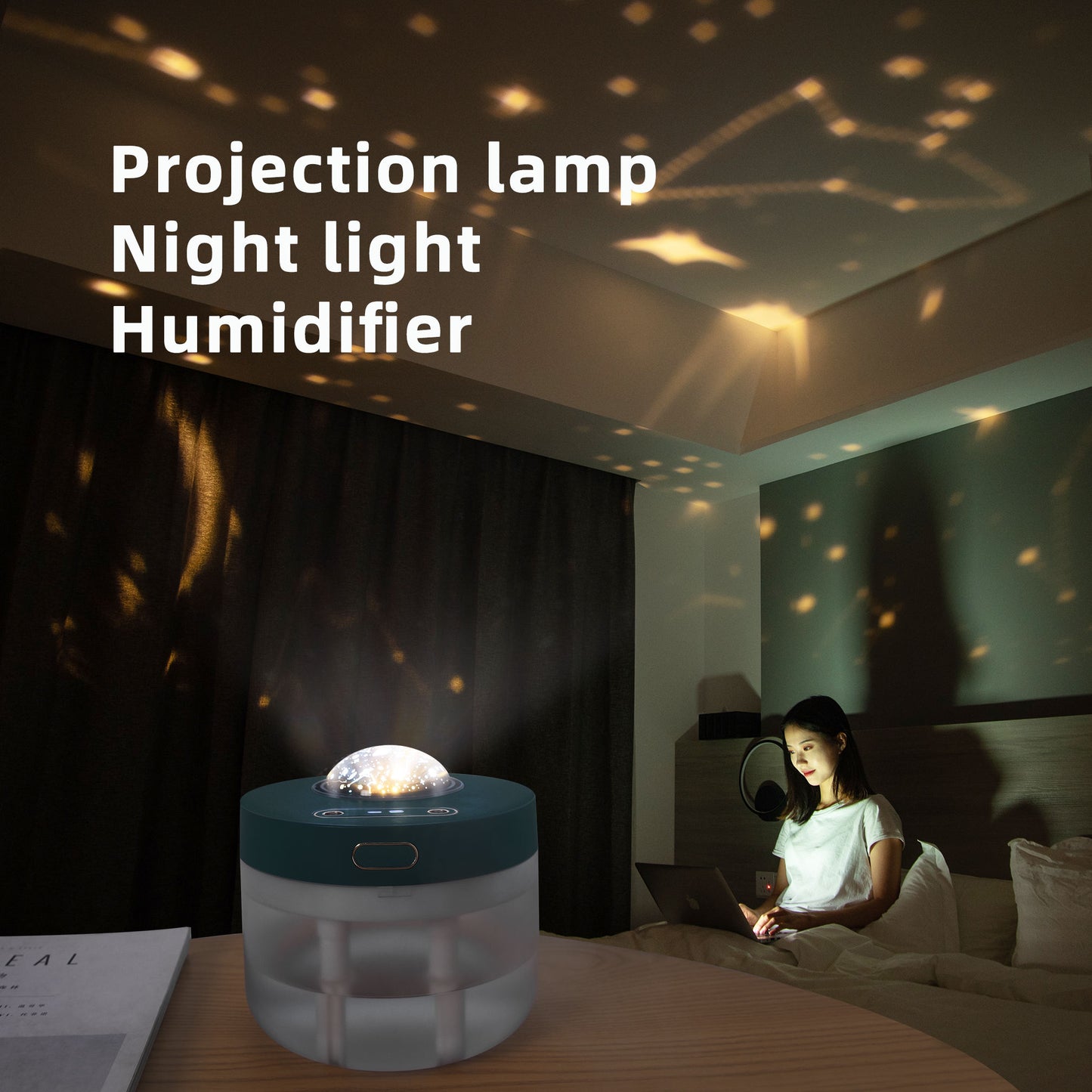 Projection Humidifier & Night Light – Rotating, Dual Spray