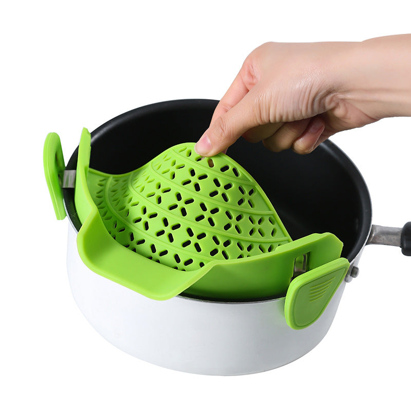 Silicone Pot Drain Stopper — No-Spill Strainer Lid Clip