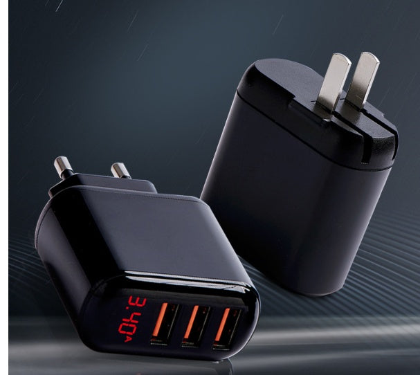 3-Port USB Fast Charger — 3.4A with LED Display, Travel-Ready