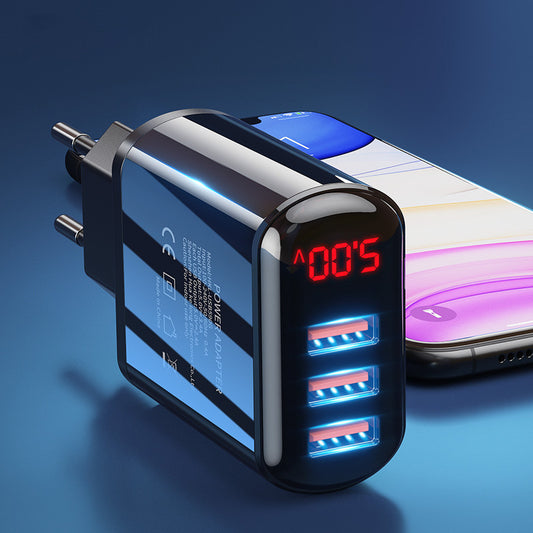 3-Port USB Fast Charger — 3.4A with LED Display, Travel-Ready