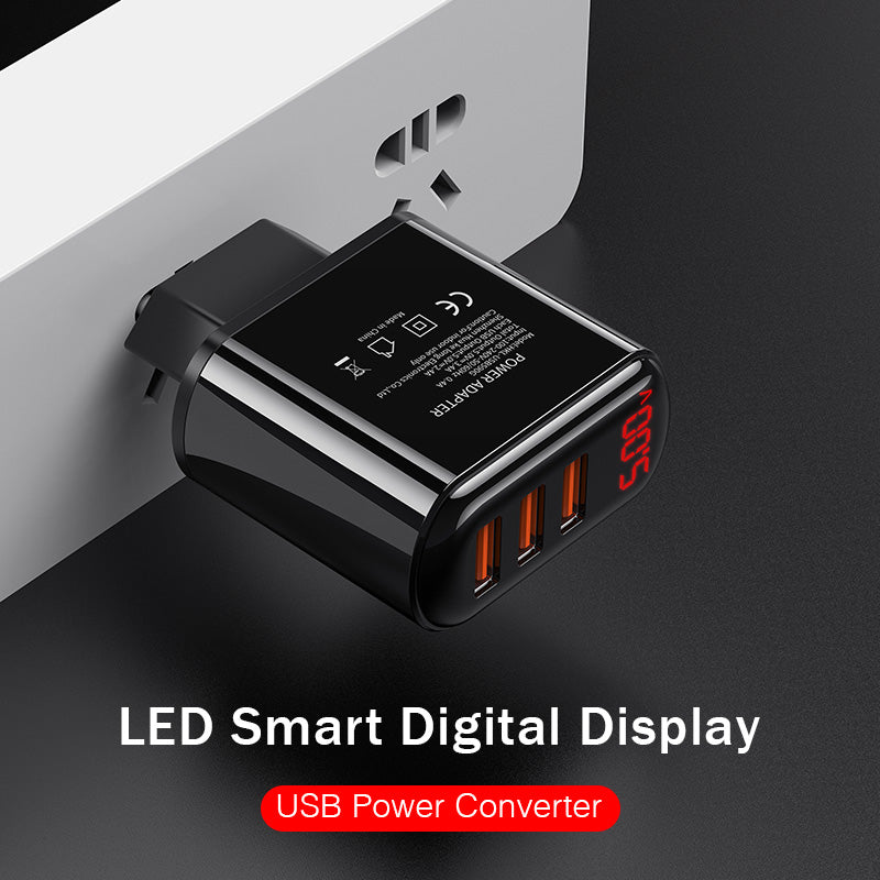 3-Port USB Fast Charger — 3.4A with LED Display, Travel-Ready