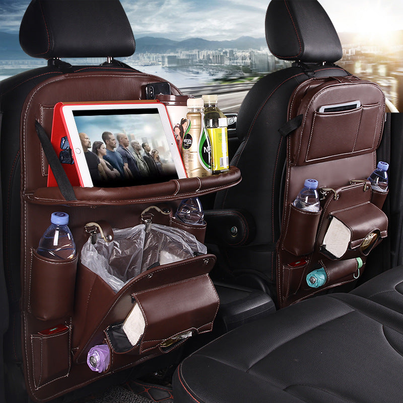Car Seat Back Organiser – Waterproof PU Leather, Tray & Storage
