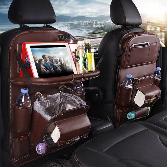 Car Seat Back Organiser – Waterproof PU Leather, Tray & Storage