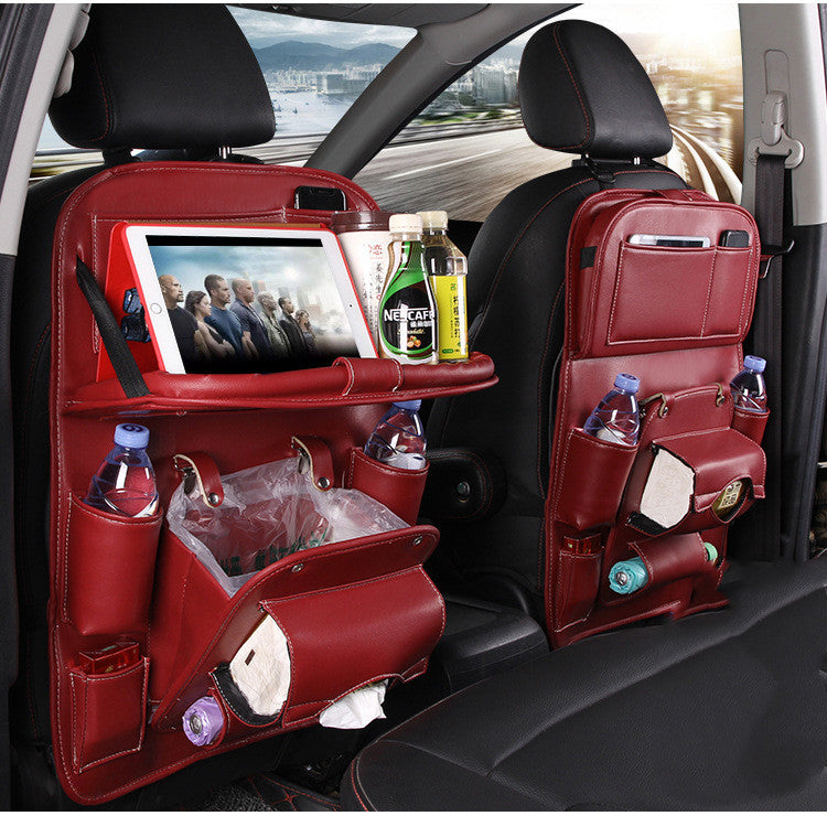 Car Seat Back Organiser – Waterproof PU Leather, Tray & Storage