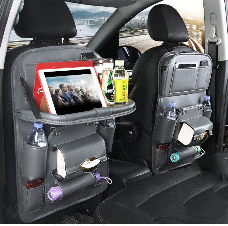 Car Seat Back Organiser – Waterproof PU Leather, Tray & Storage