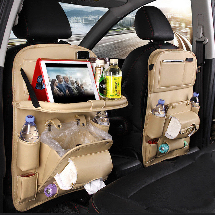 Car Seat Back Organiser – Waterproof PU Leather, Tray & Storage