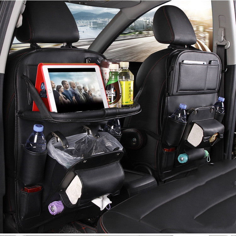 Car Seat Back Organiser – Waterproof PU Leather, Tray & Storage