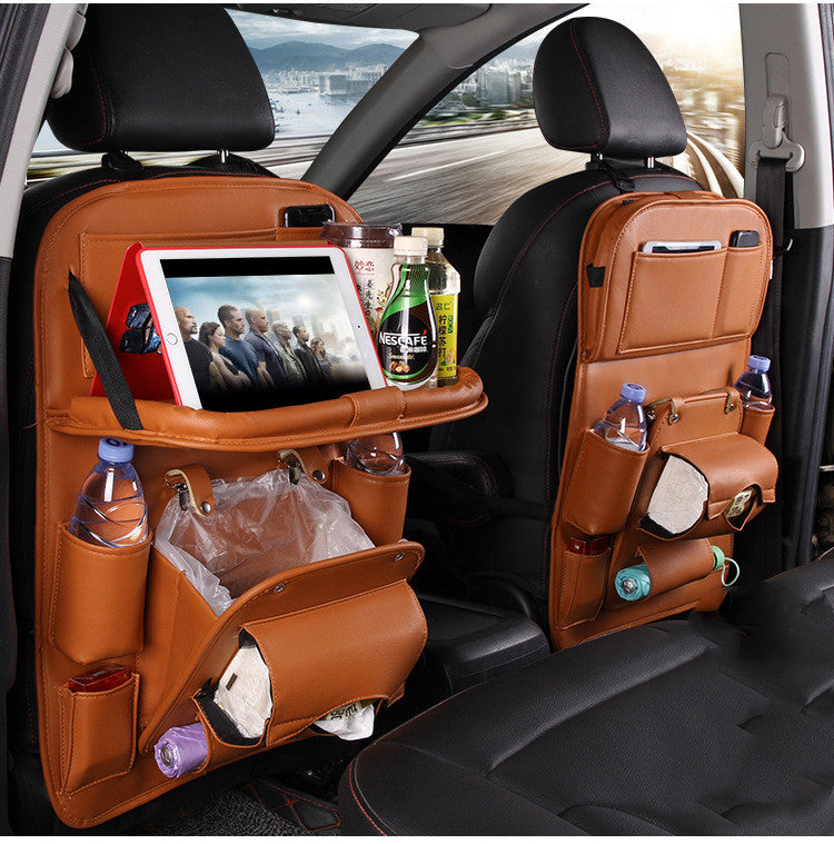 Car Seat Back Organiser – Waterproof PU Leather, Tray & Storage