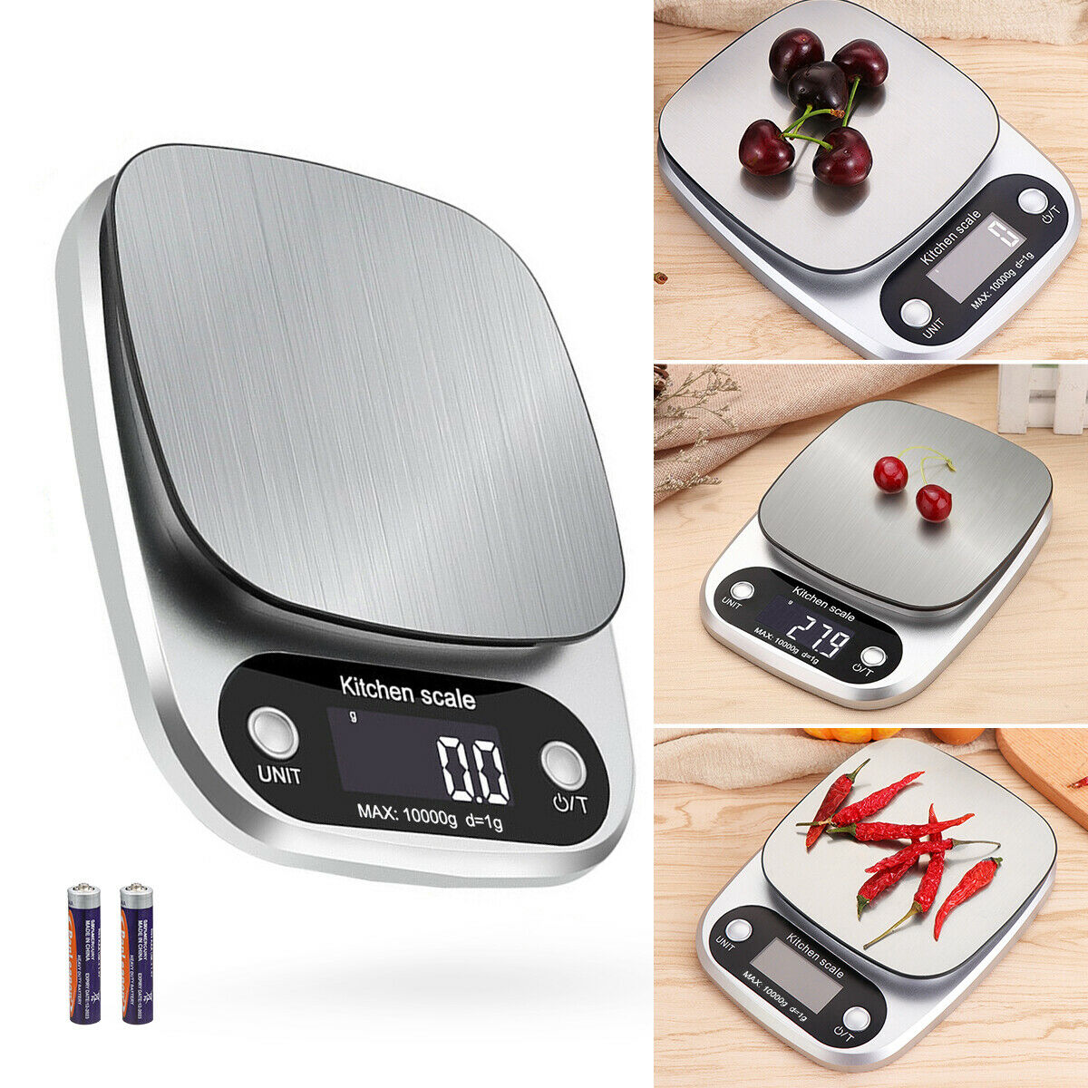 Digital Kitchen Scale – 22lb Capacity, Stainless Steel, 1g Precision