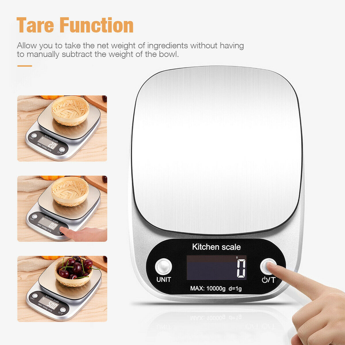 Digital Kitchen Scale – 22lb Capacity, Stainless Steel, 1g Precision