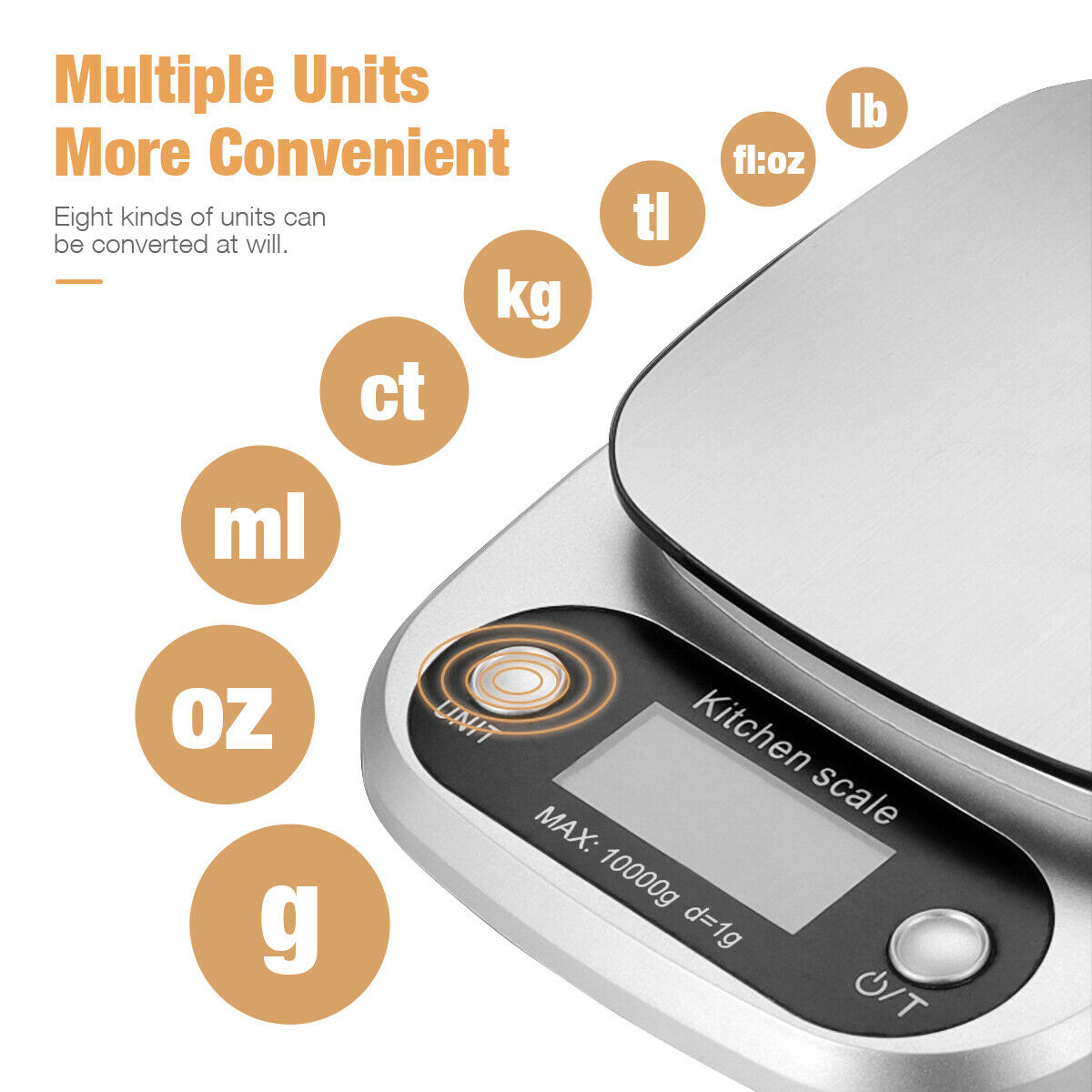 Digital Kitchen Scale – 22lb Capacity, Stainless Steel, 1g Precision