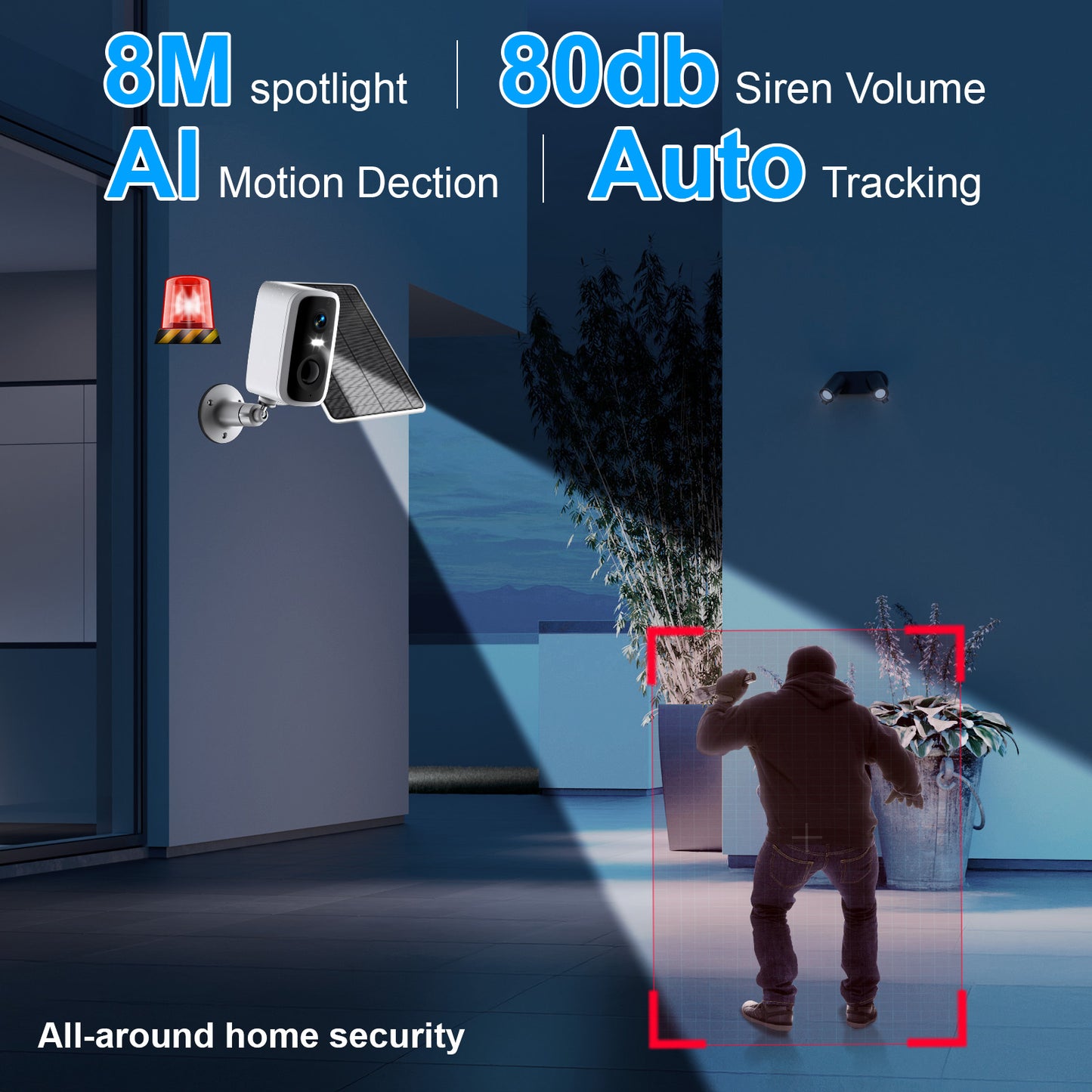Solar WiFi Security Camera — 2K, 5000mAh, Human Detection
