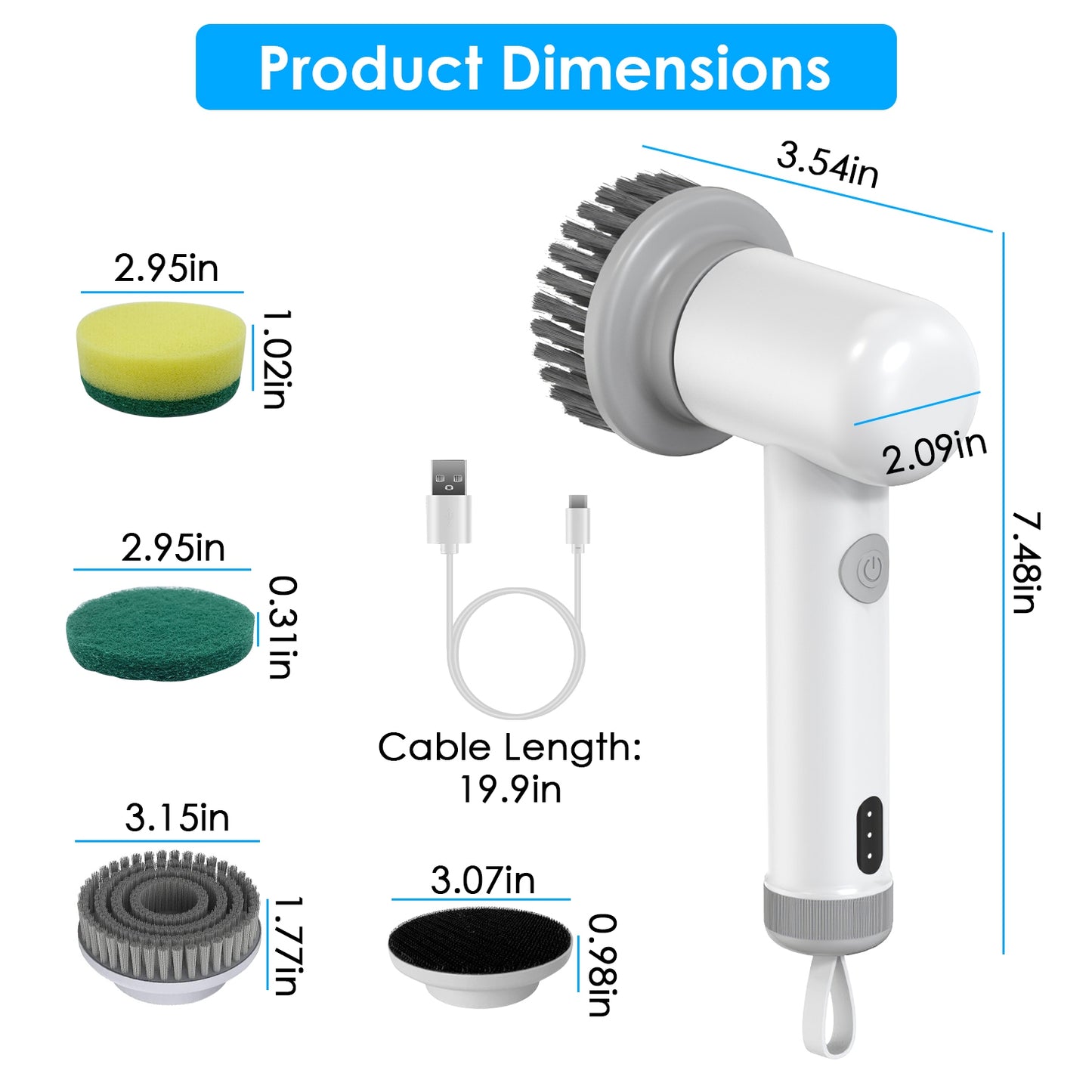 Cordless Spin Scrubber – 3 Brush Heads, 2 Speeds, Rechargeable