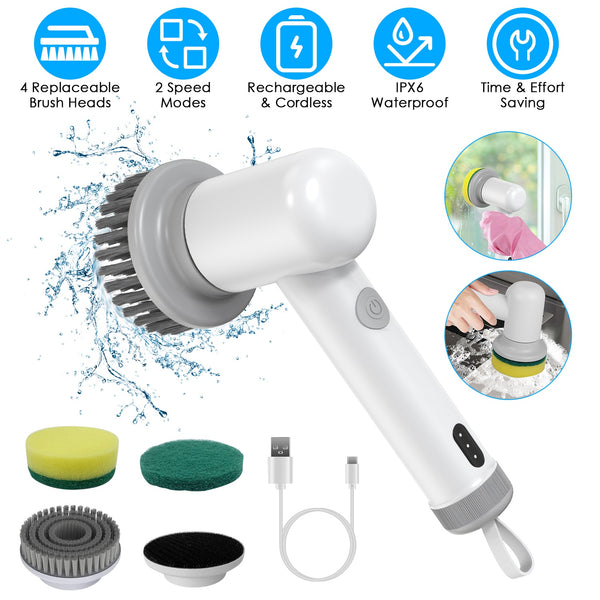 Cordless Spin Scrubber – 3 Brush Heads, 2 Speeds, Rechargeable