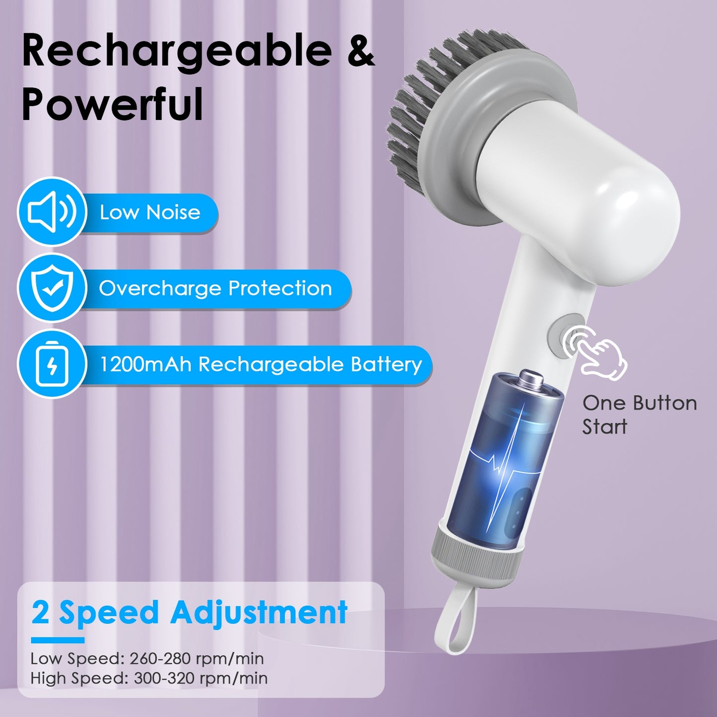 Cordless Spin Scrubber – 3 Brush Heads, 2 Speeds, Rechargeable