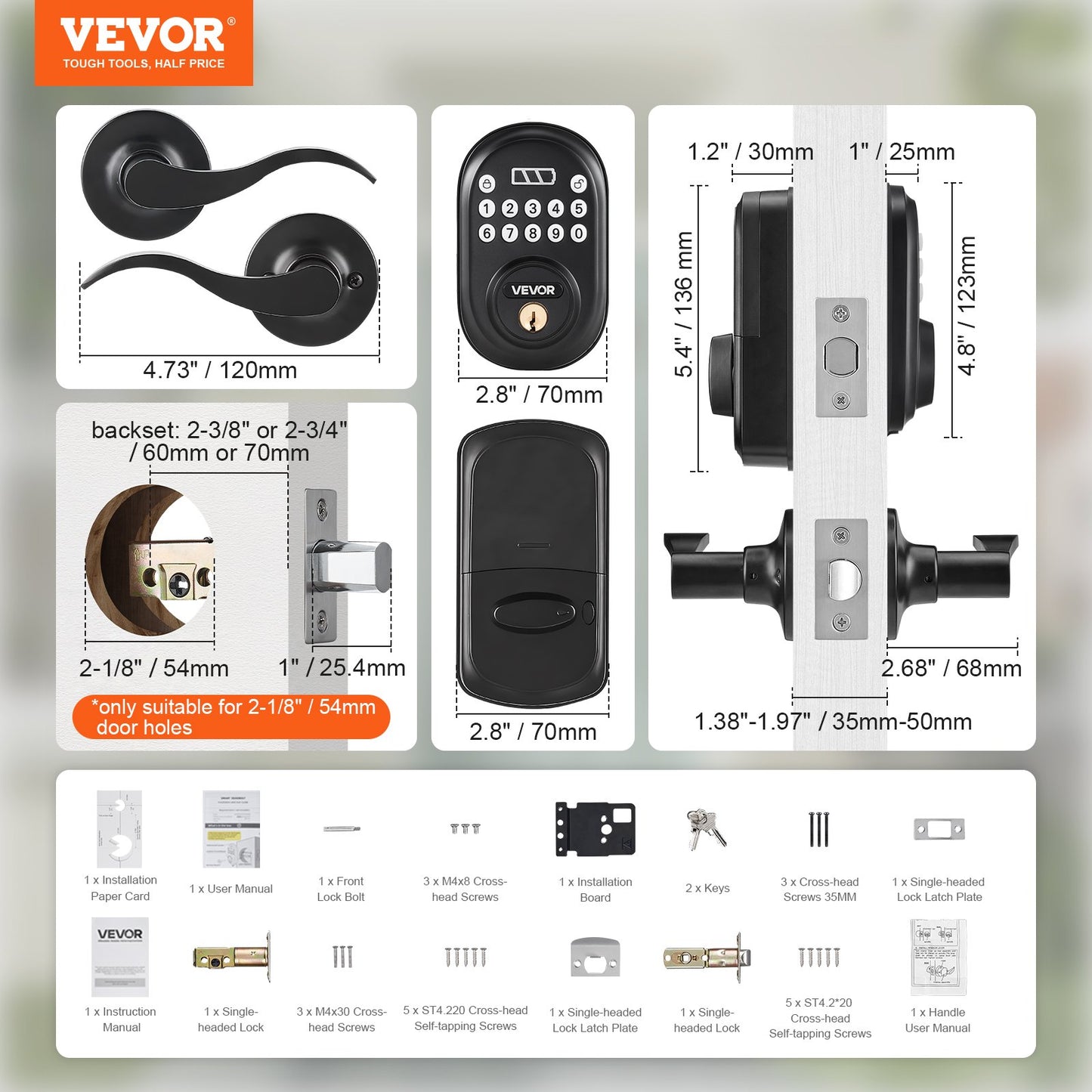 Keyless Door Lock with Handle — Password & Key Entry