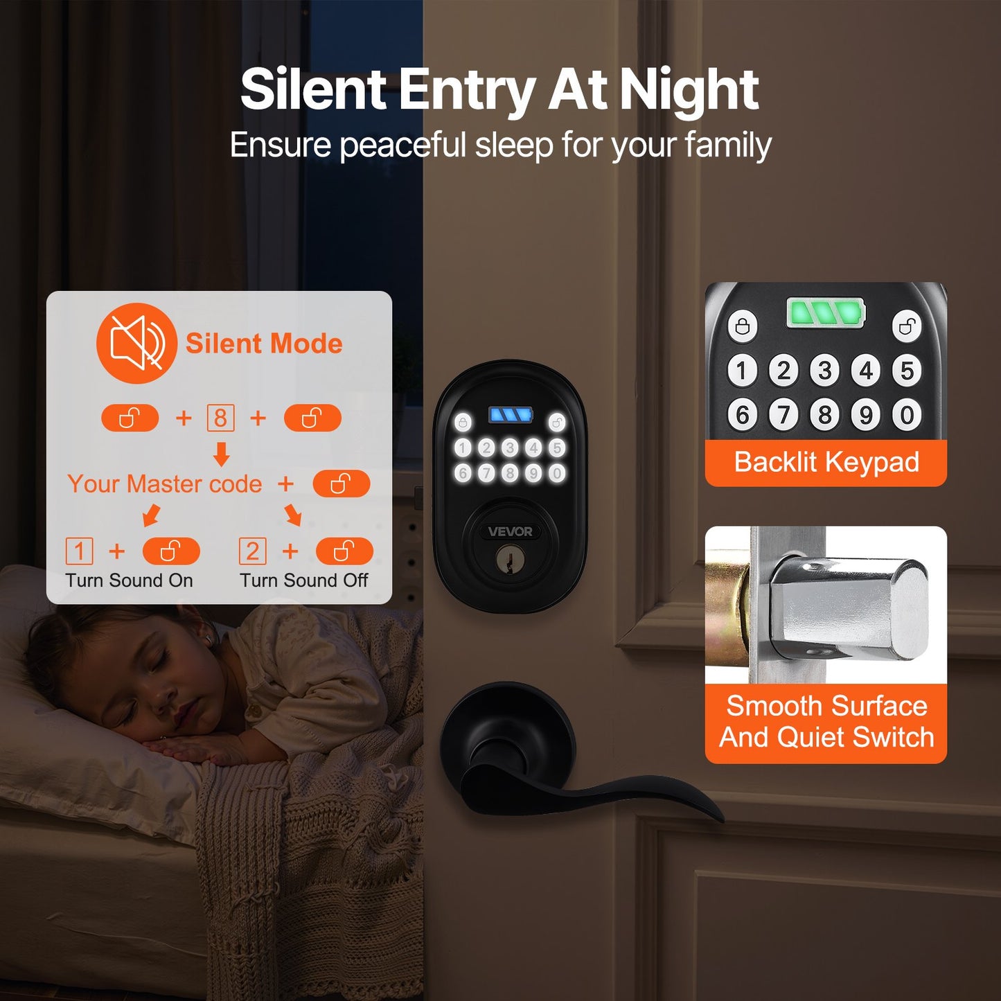 Keyless Door Lock with Handle — Password & Key Entry