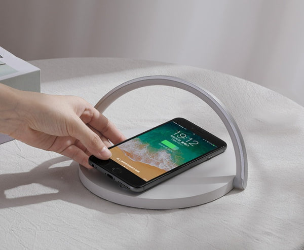 3-in-1 Wireless Charger Stand & LED Lamp — Charge, Light, Organize