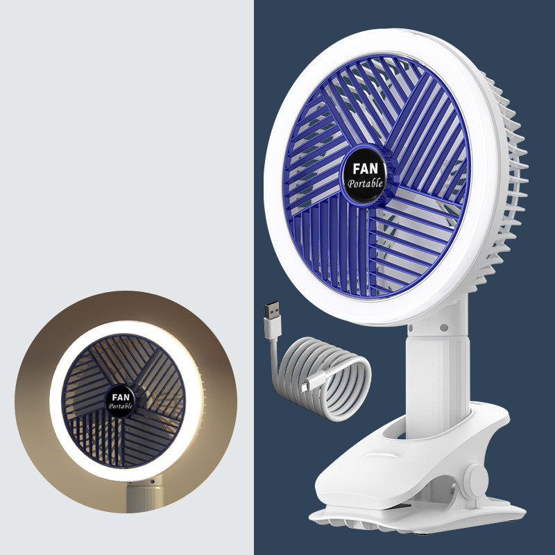Desktop Clip Fan with LED Desk Lamp — Rechargeable, Wall Mount