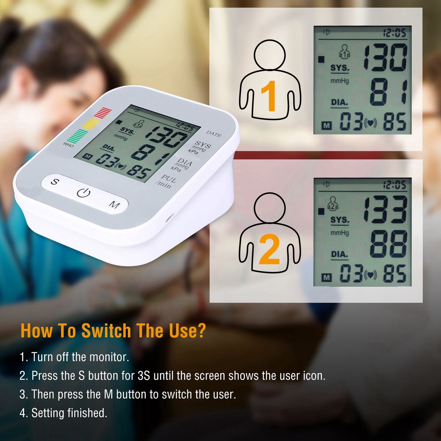 Digital Arm Blood Pressure Monitor — LCD Display & Voice Readout