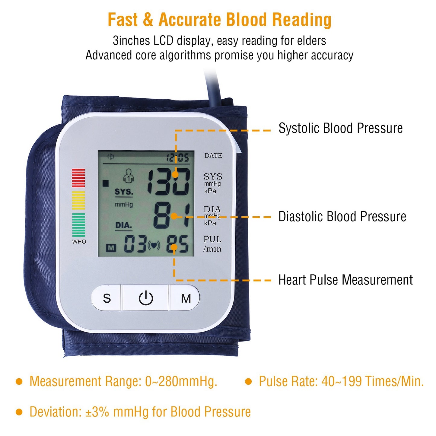 Digital Arm Blood Pressure Monitor — LCD Display & Voice Readout