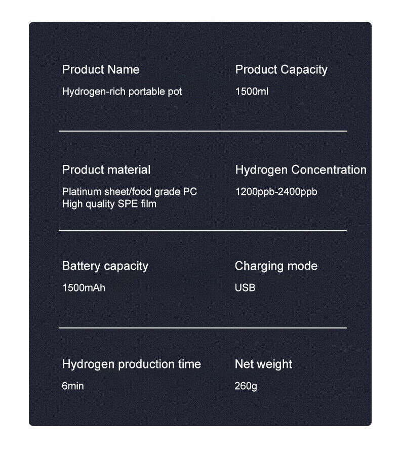 Hydrogen Water Bottle — Electrolysis Infused, BPA-Free, 3-Minute Charge