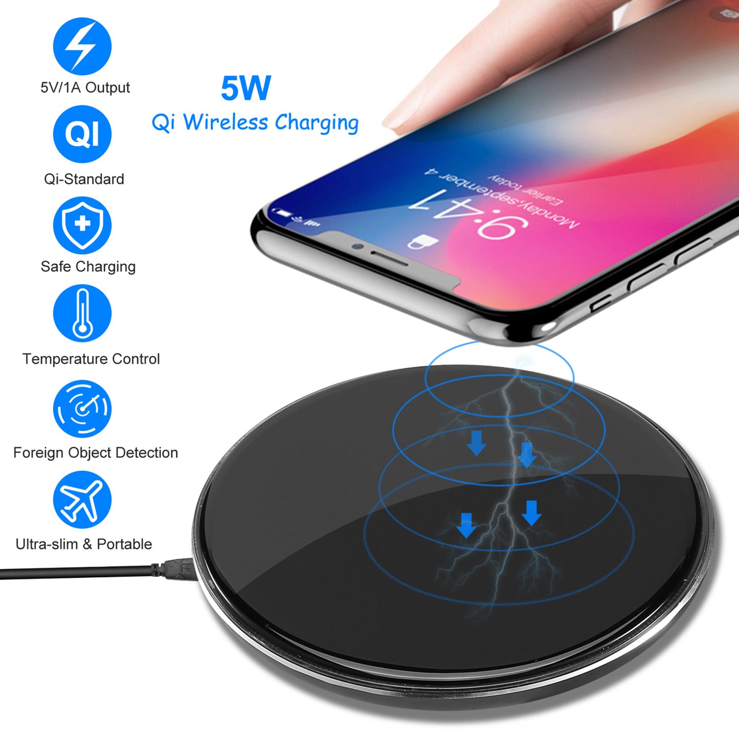 Qi Wireless Charging Pad – Ultra-Slim 5W, iPhone & Samsung