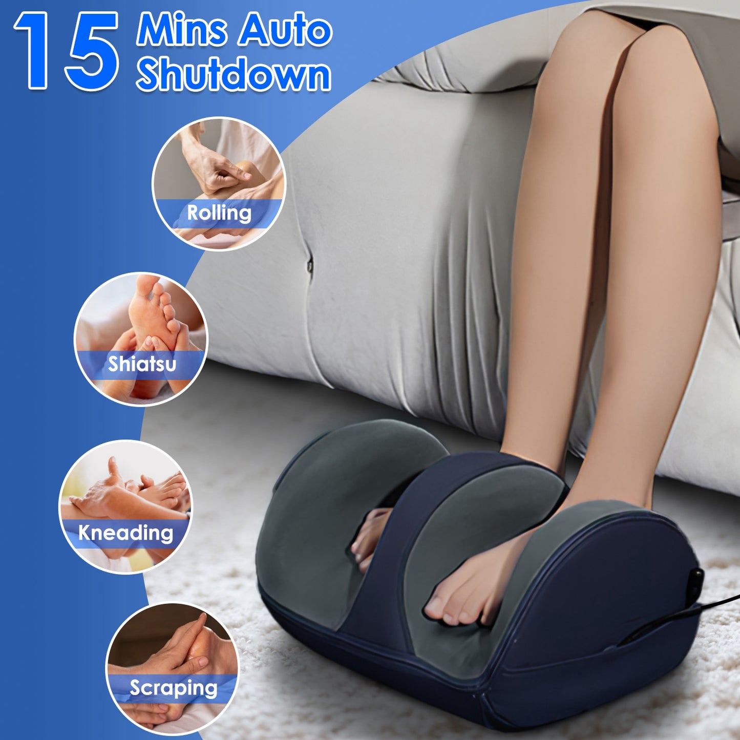 Shiatsu Foot & Calf Massager — Heat, 3 Modes & 3 Intensities