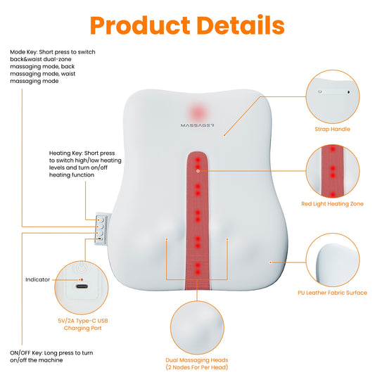 Shiatsu Massage Pillow — 3D Kneading, Heat & Cordless Rechargeable