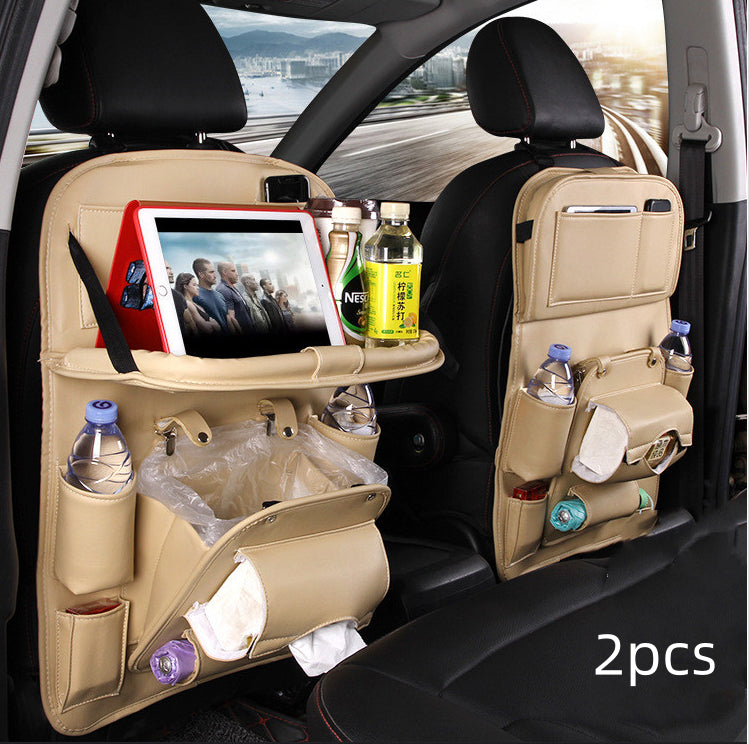 Car Seat Back Organiser – Waterproof PU Leather, Tray & Storage