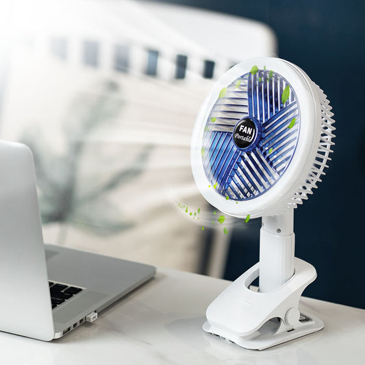 Desktop Clip Fan with LED Desk Lamp — Rechargeable, Wall Mount