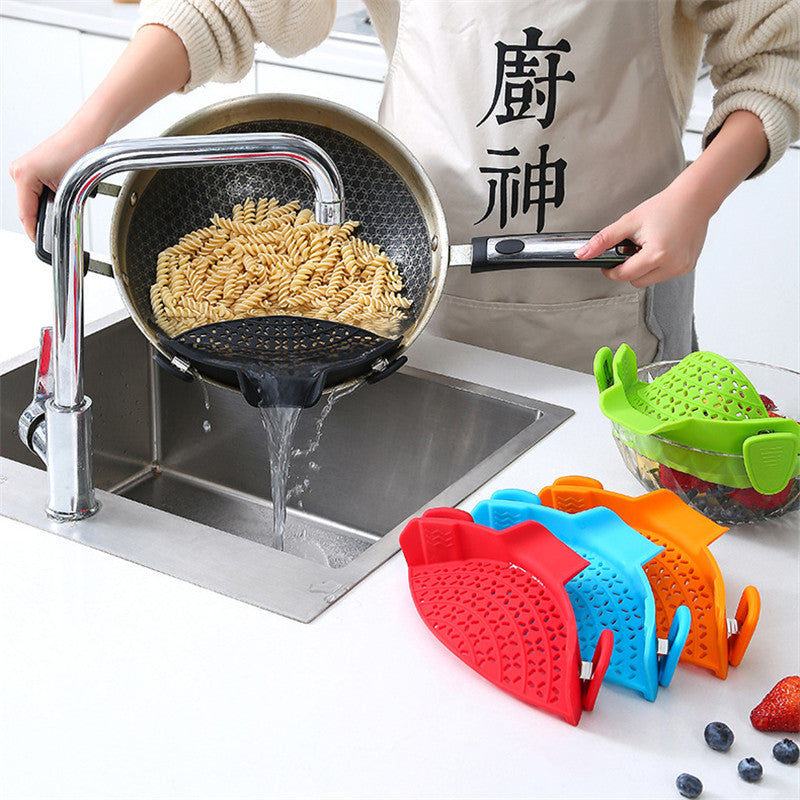 Silicone Pot Drain Stopper — No-Spill Strainer Lid Clip