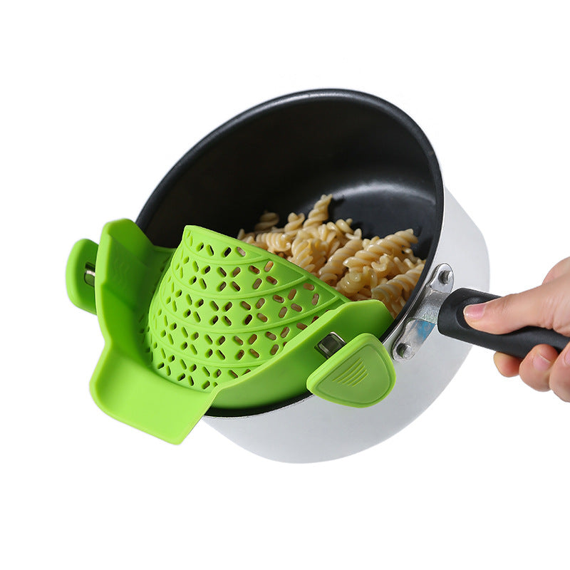 Silicone Pot Drain Stopper — No-Spill Strainer Lid Clip