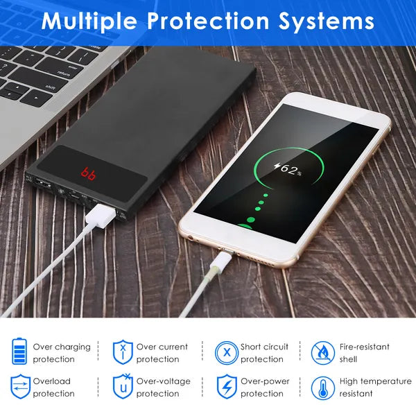 20000mAh Slim Power Bank – Dual USB, Flashlight, Battery Display