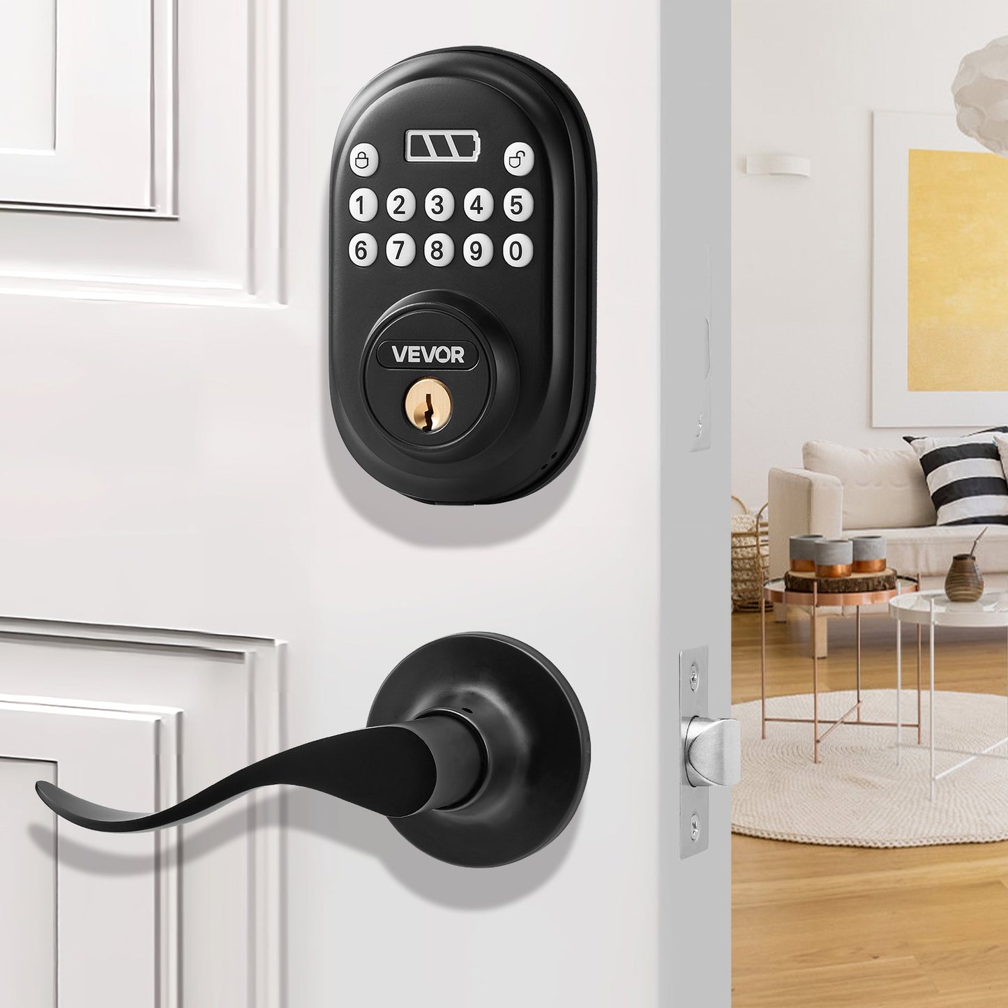 Keyless Door Lock with Handle — Password & Key Entry