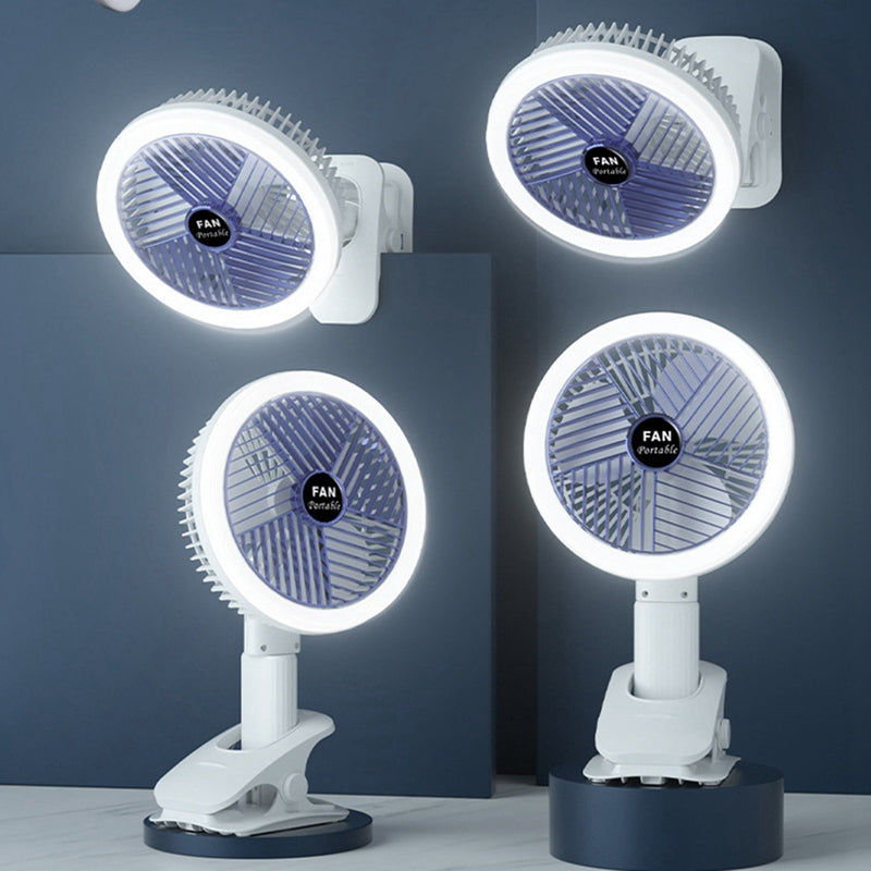 Desktop Clip Fan with LED Desk Lamp — Rechargeable, Wall Mount