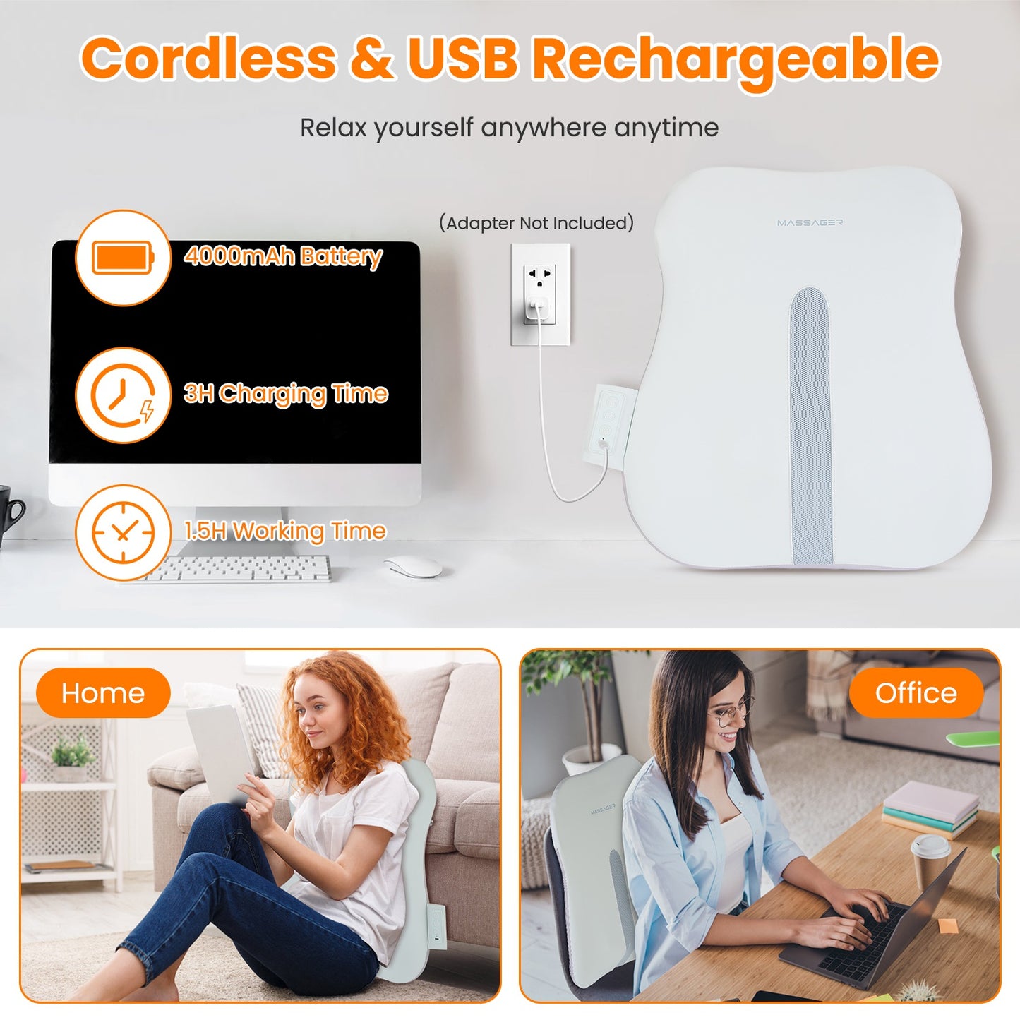 Shiatsu Massage Pillow — 3D Kneading, Heat & Cordless Rechargeable
