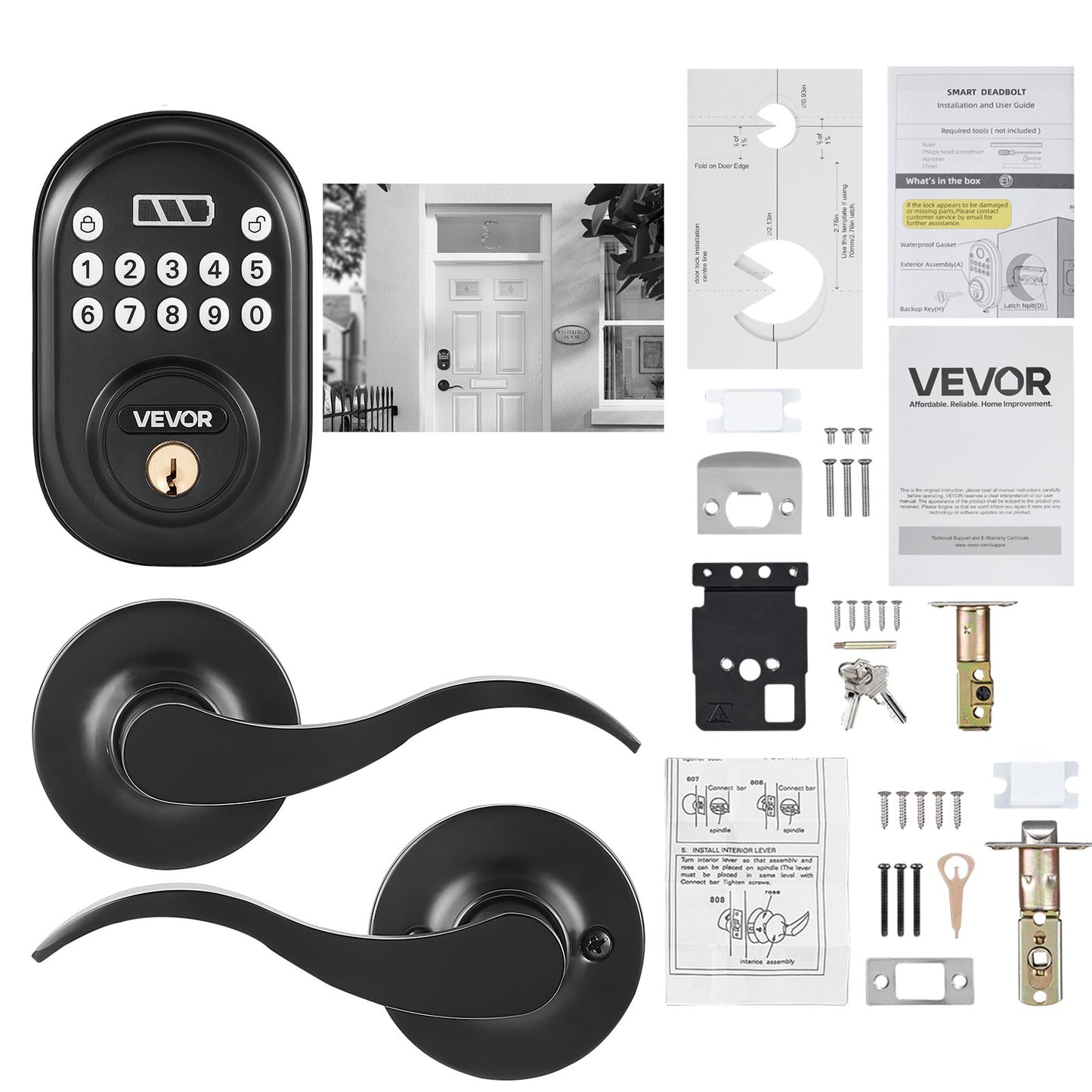 Keyless Door Lock with Handle — Password & Key Entry