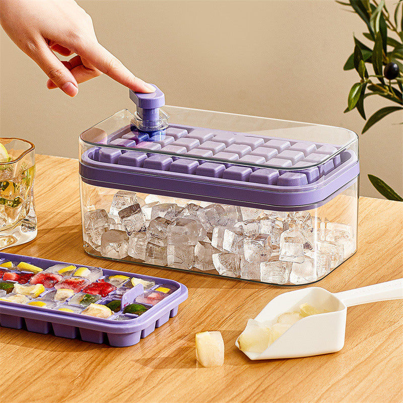 One-Press Ice Cube Maker Tray – With Lid & Storage Box
